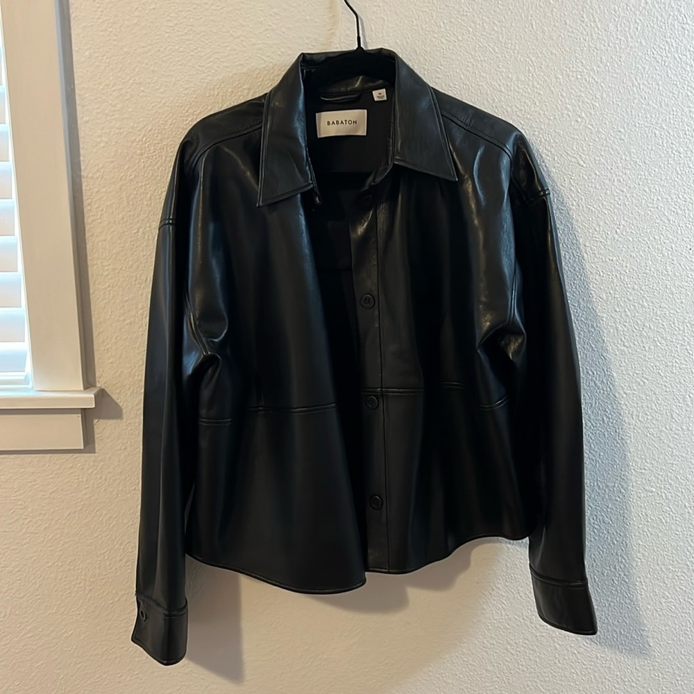 Aritzia Babaton Pelli hip shirt jacket (black, vegan leather)